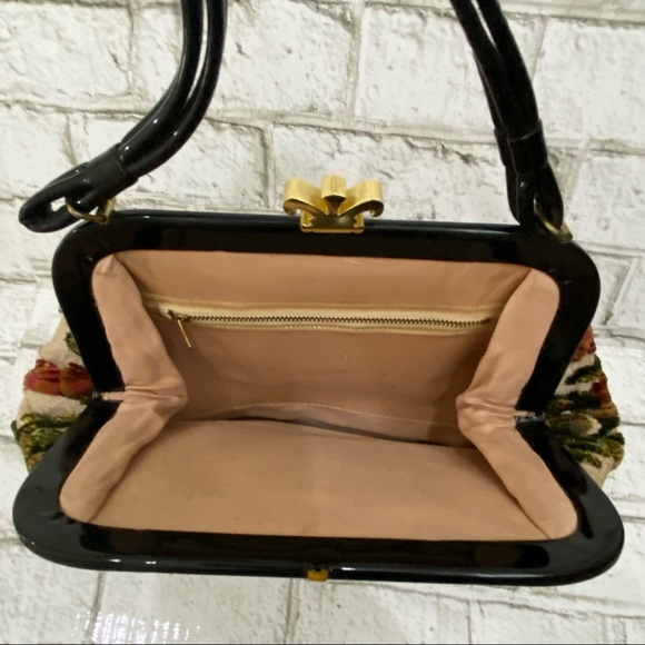 Vintage Chenille Tapestry Floral Clutch Handbag - Picture 10 of 13